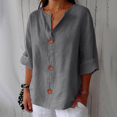 Elspeth | Cotton Linen V Neck Shirt