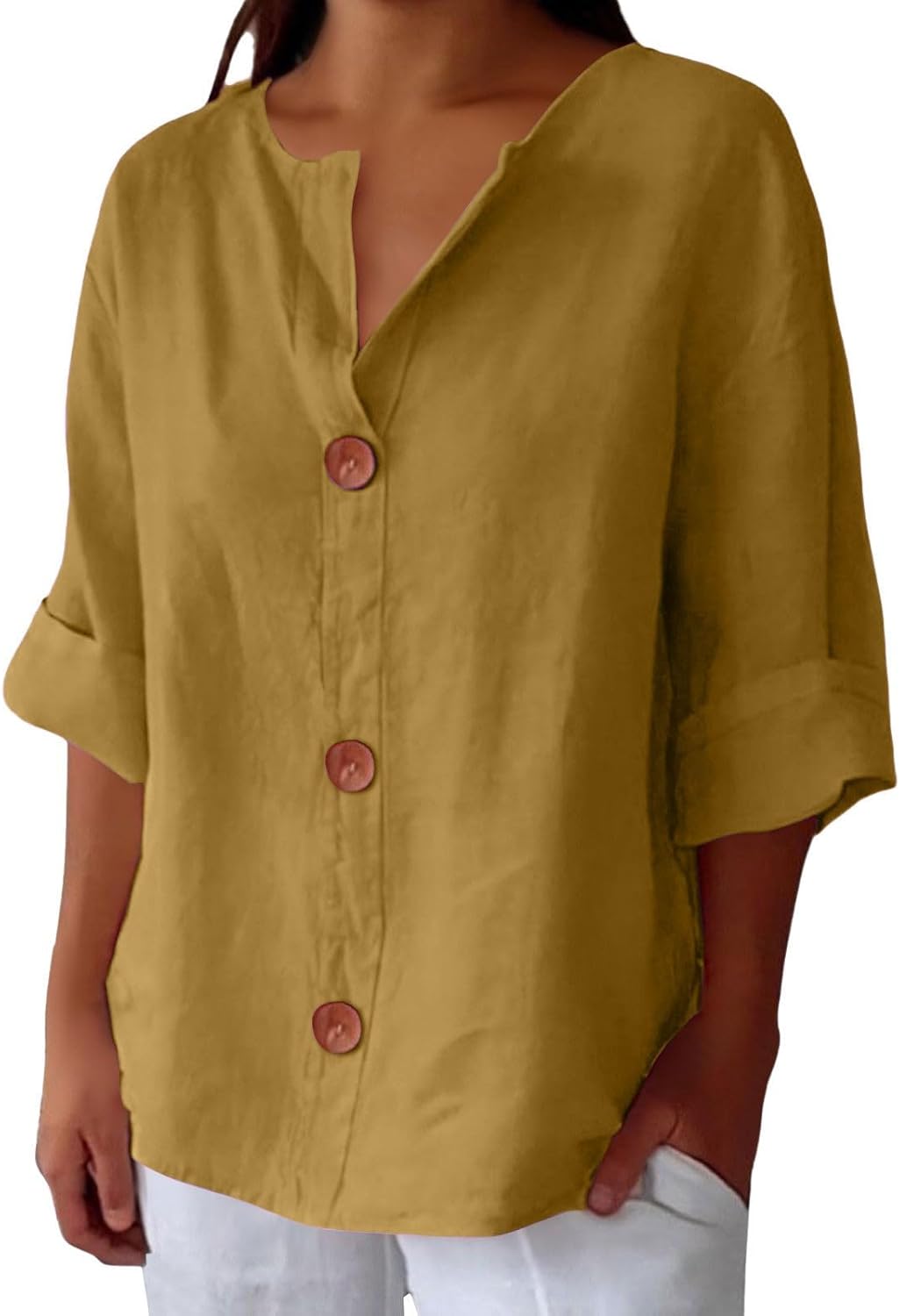Elspeth | Cotton Linen V Neck Shirt