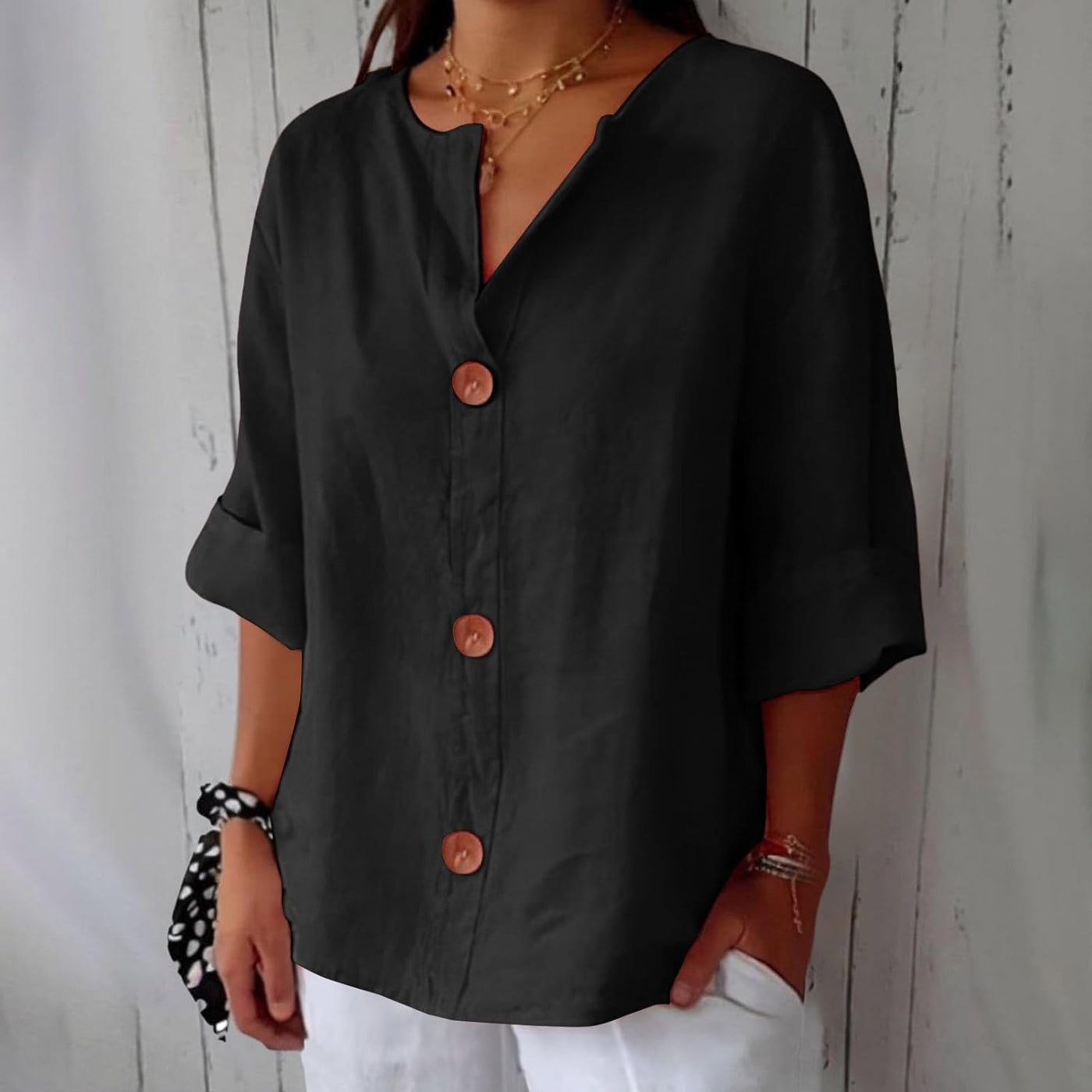 Elspeth | Cotton Linen V Neck Shirt