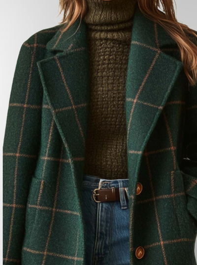 Lydia | Tweed Check Coat with Retro Lapels