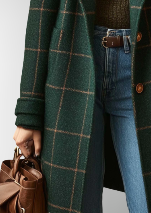 Lydia | Tweed Check Coat with Retro Lapels