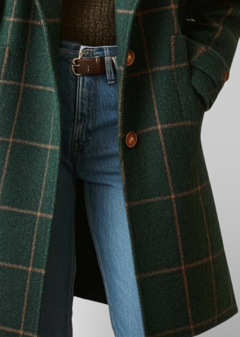 Lydia | Tweed Check Coat with Retro Lapels