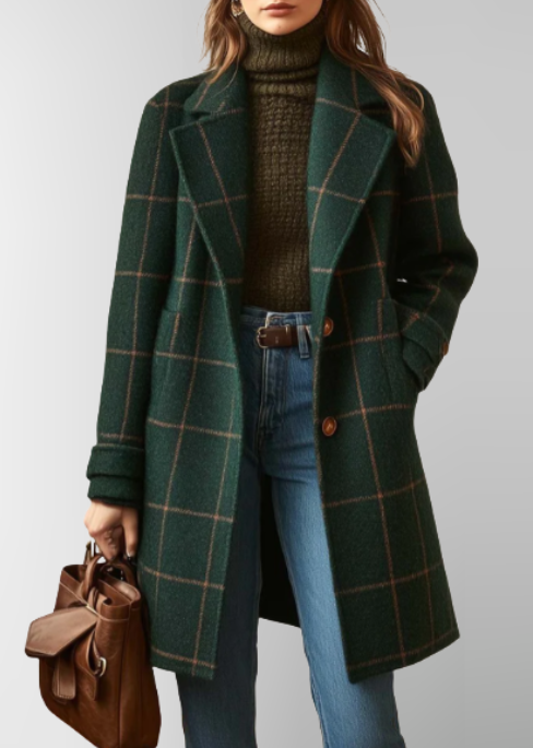 Lydia | Tweed Check Coat with Retro Lapels